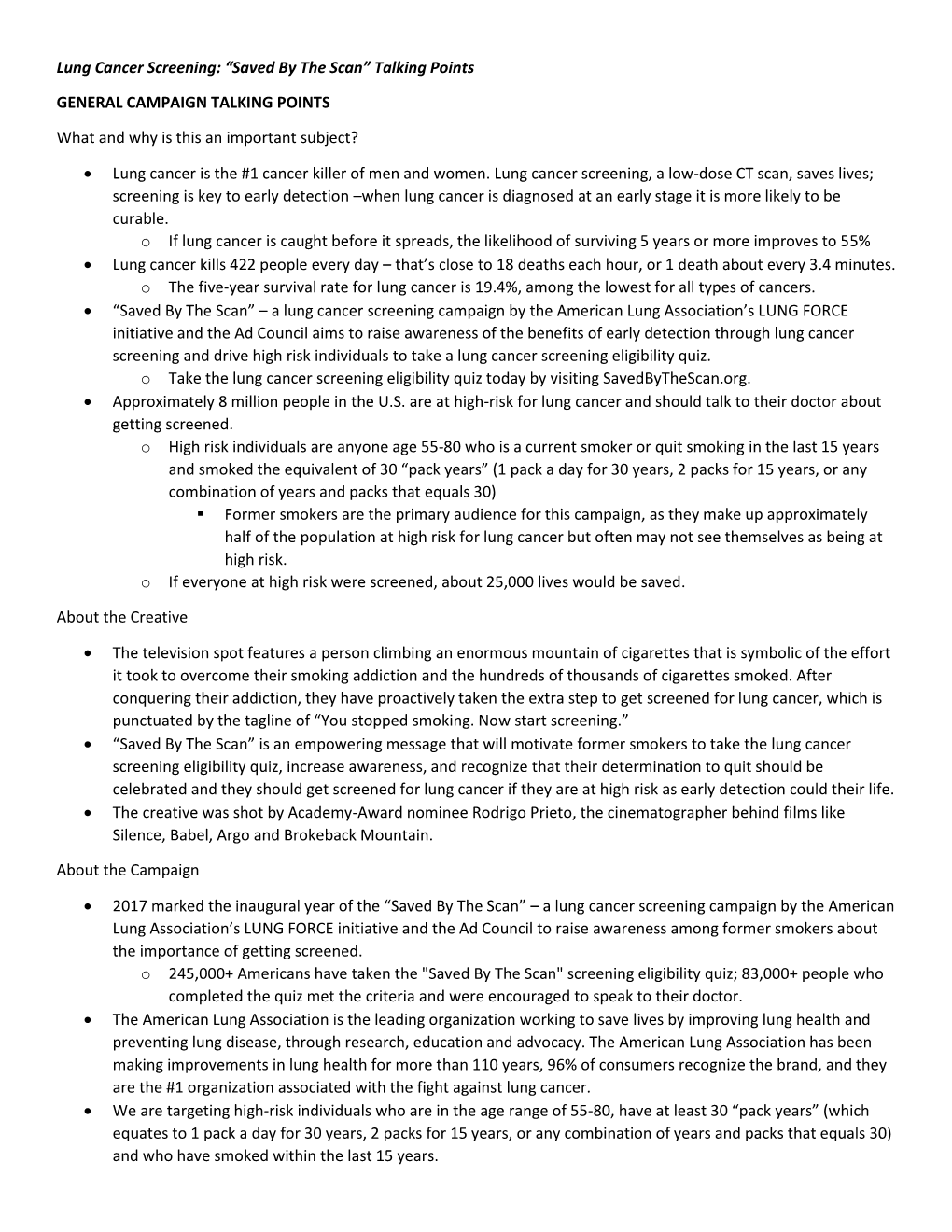 Lung Cancer Screening: “Saved by the Scan” Talking Points