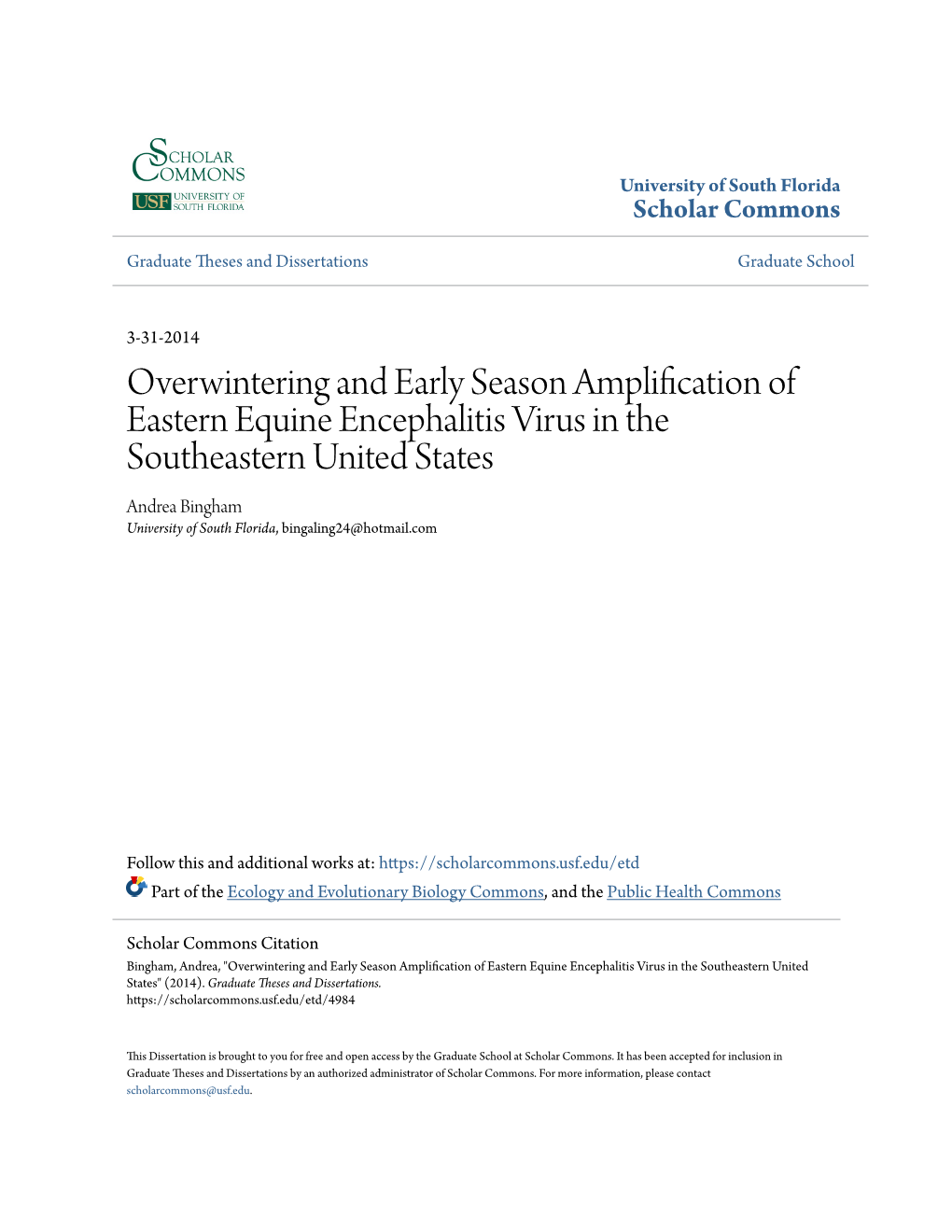 Overwintering and Early Season Amplification of Eastern Equine