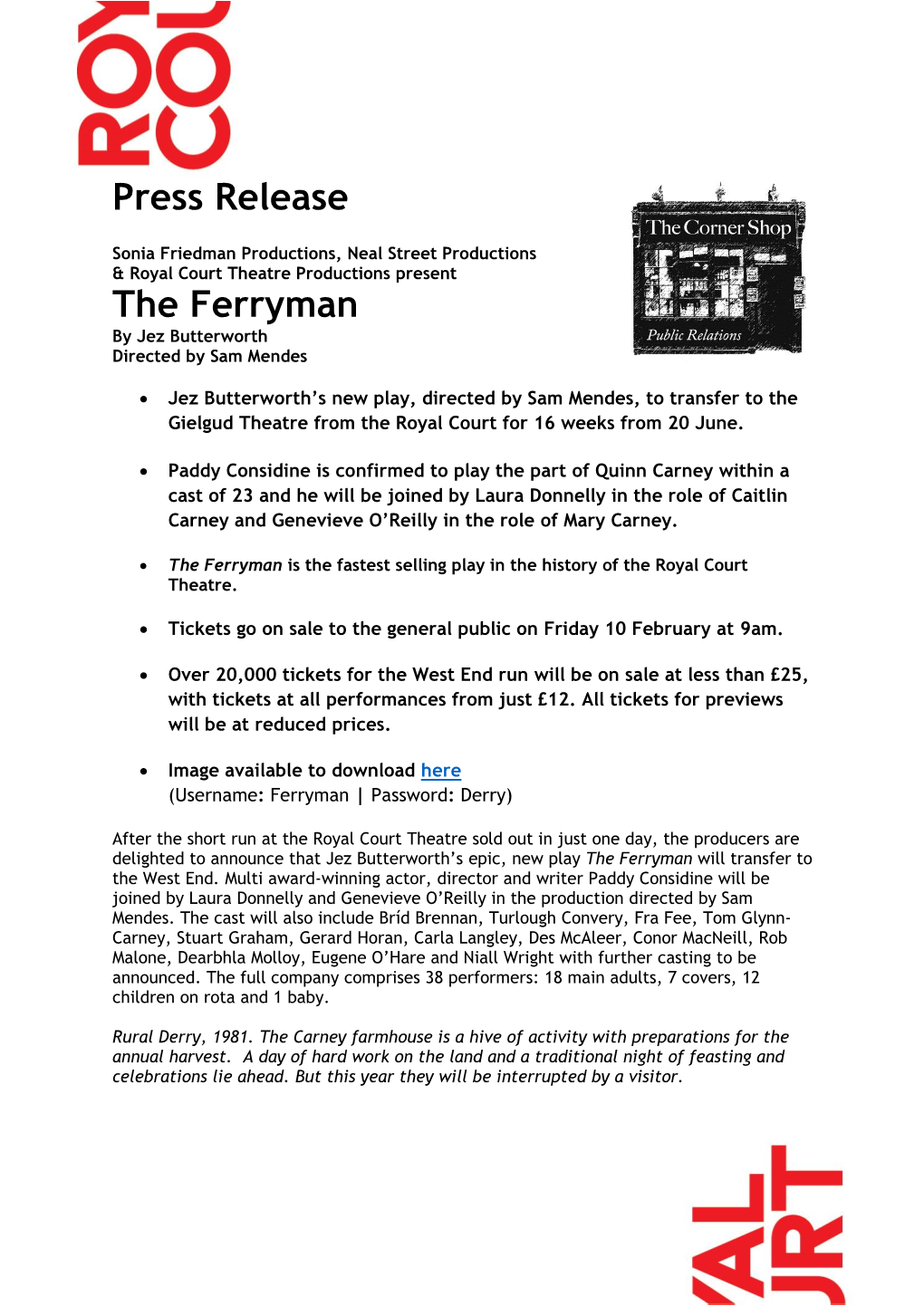 Press Release the Ferryman