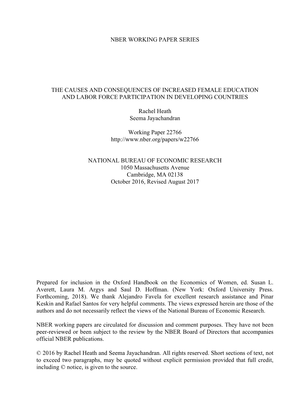 The Causes and Consequences of Increased Female Education and Labor Force Participation in Developing Countries