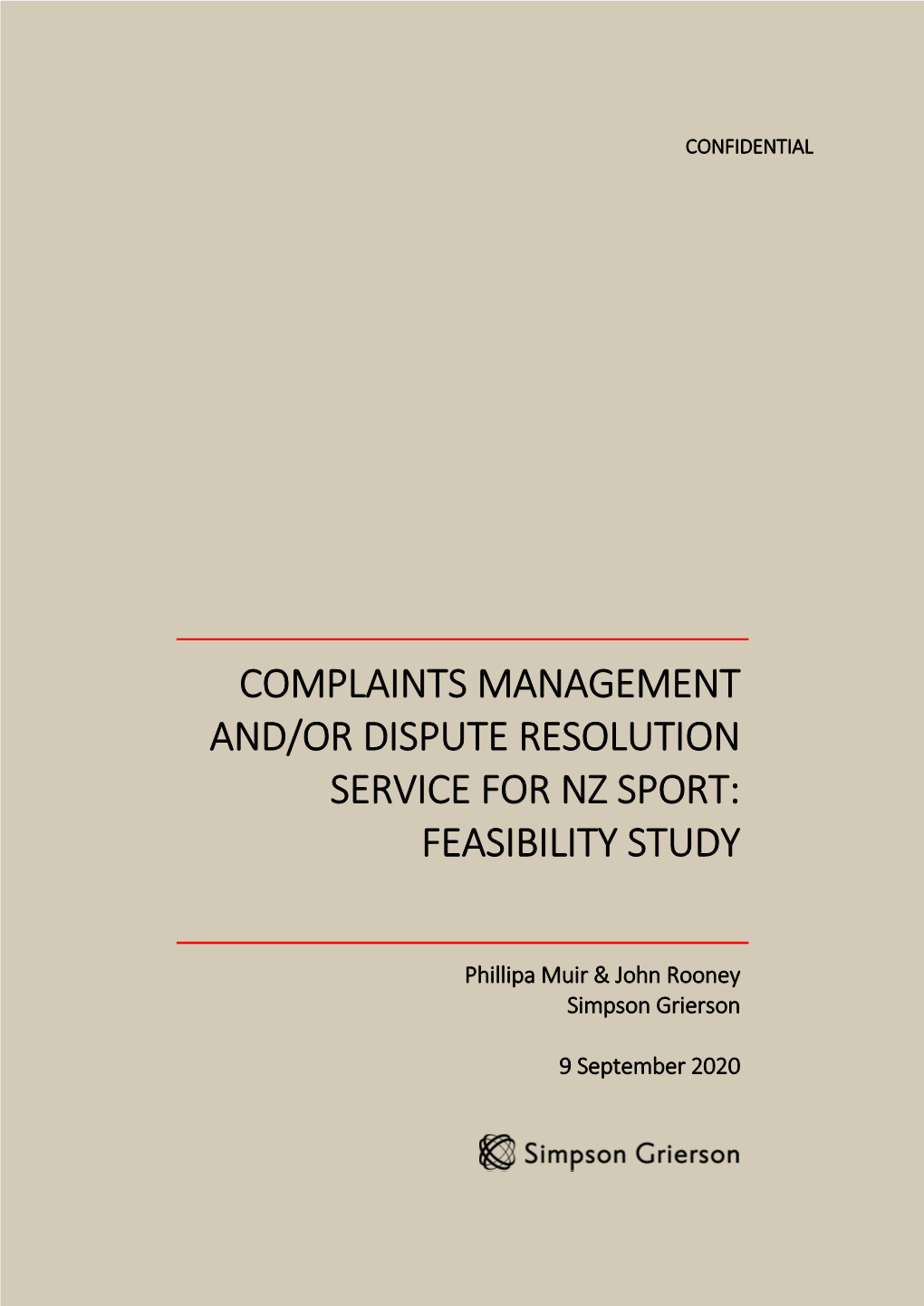 Complaints Management And/Or Dispute Resolution Service for Nz Sport: Feasibility Study