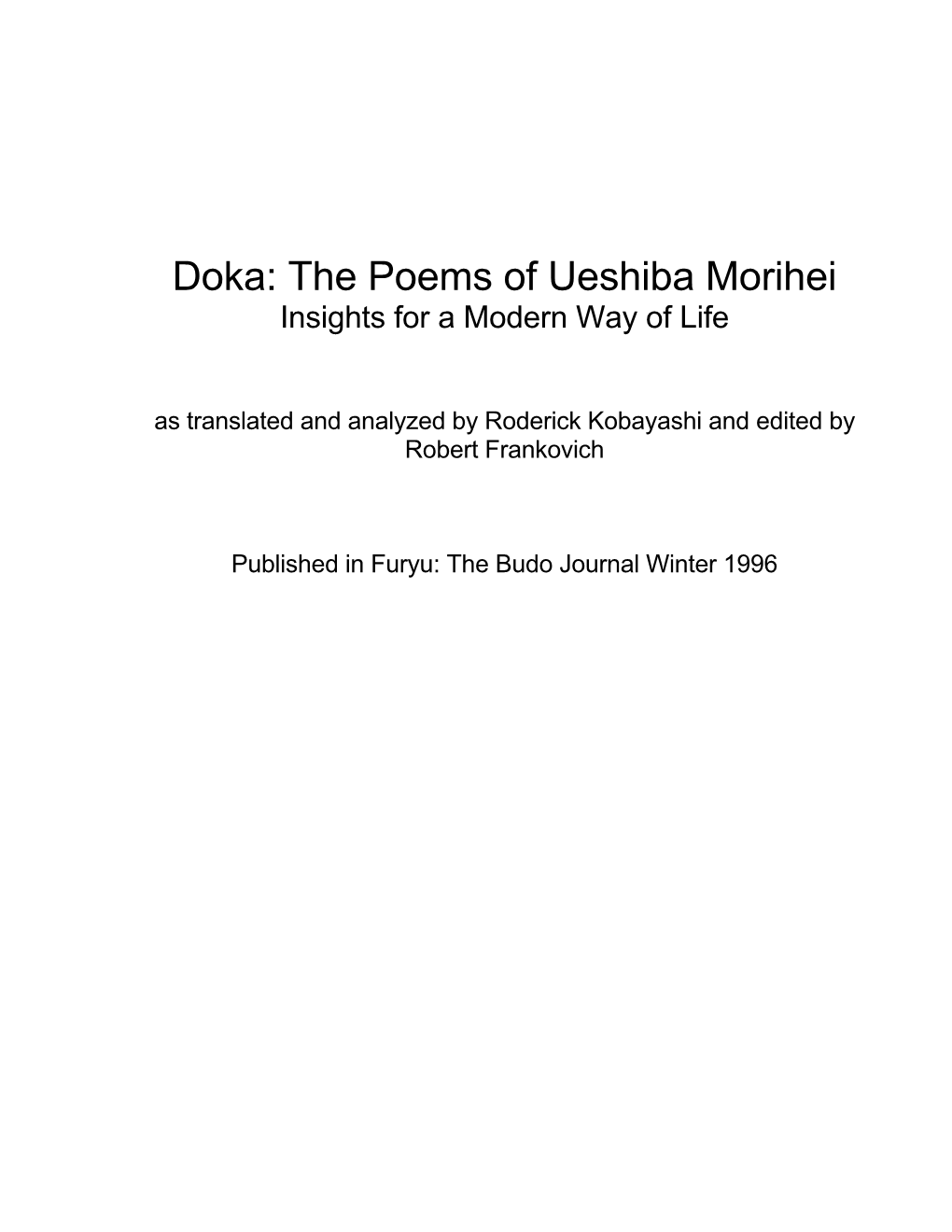 Aikido Doka: the Poems of Ueshiba Morihei