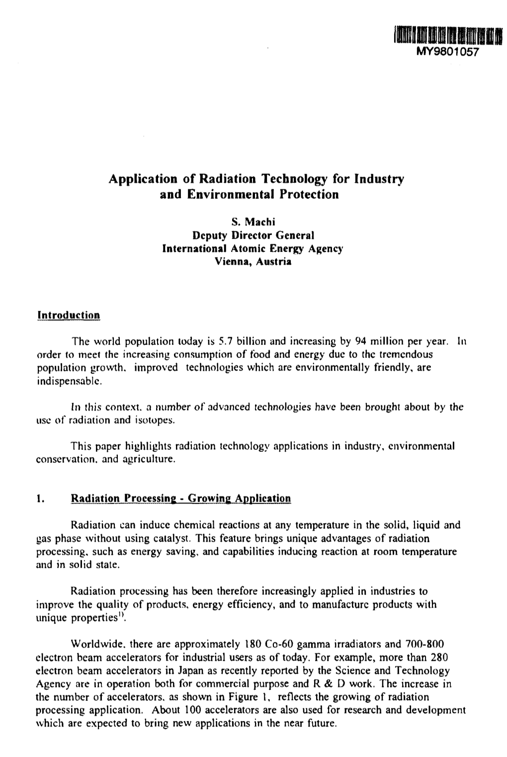 Application of Radiation Technology for Industry and Environmental Protection