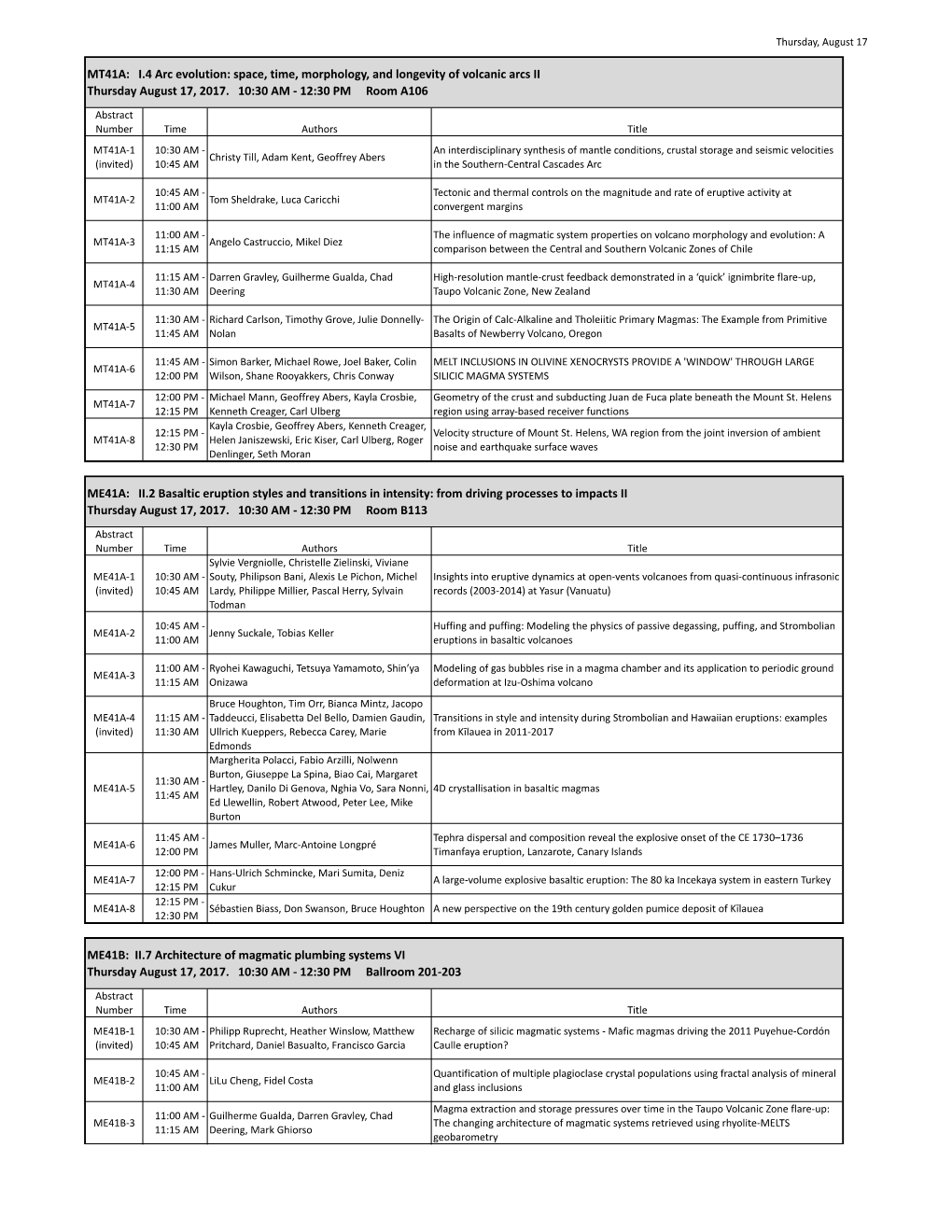 Space, Time, Morphology, and Longevity of Volcanic Arcs II Thursday August 17, 2017