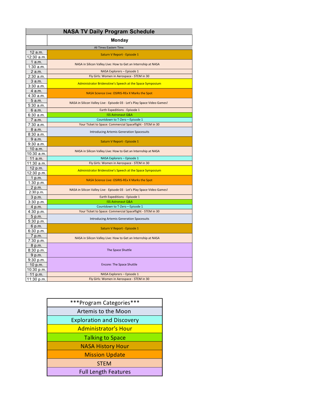 Copy of NASA Television Schedule (Week of March