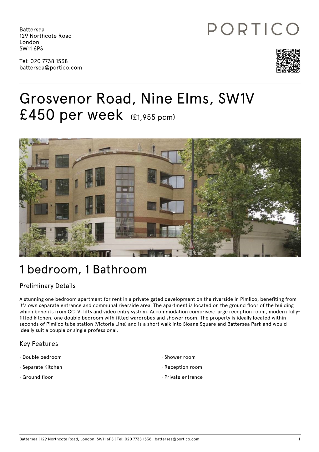Grosvenor Road, Nine Elms, SW1V £450 Per Week (£1955