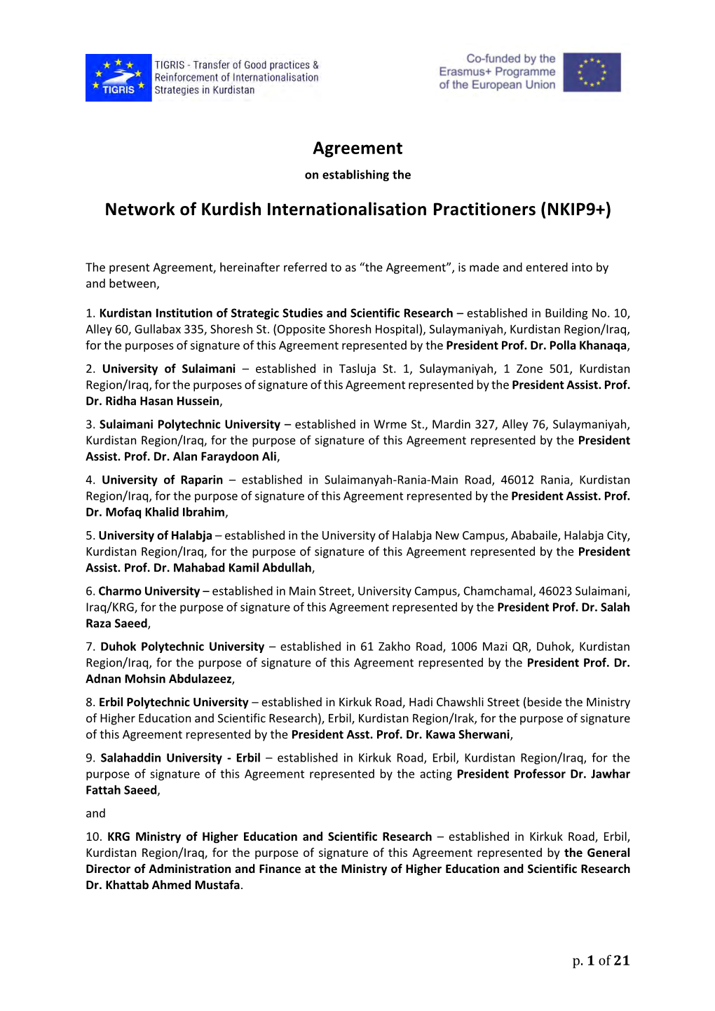 Agreement Network of Kurdish Internationalisation Practitioners