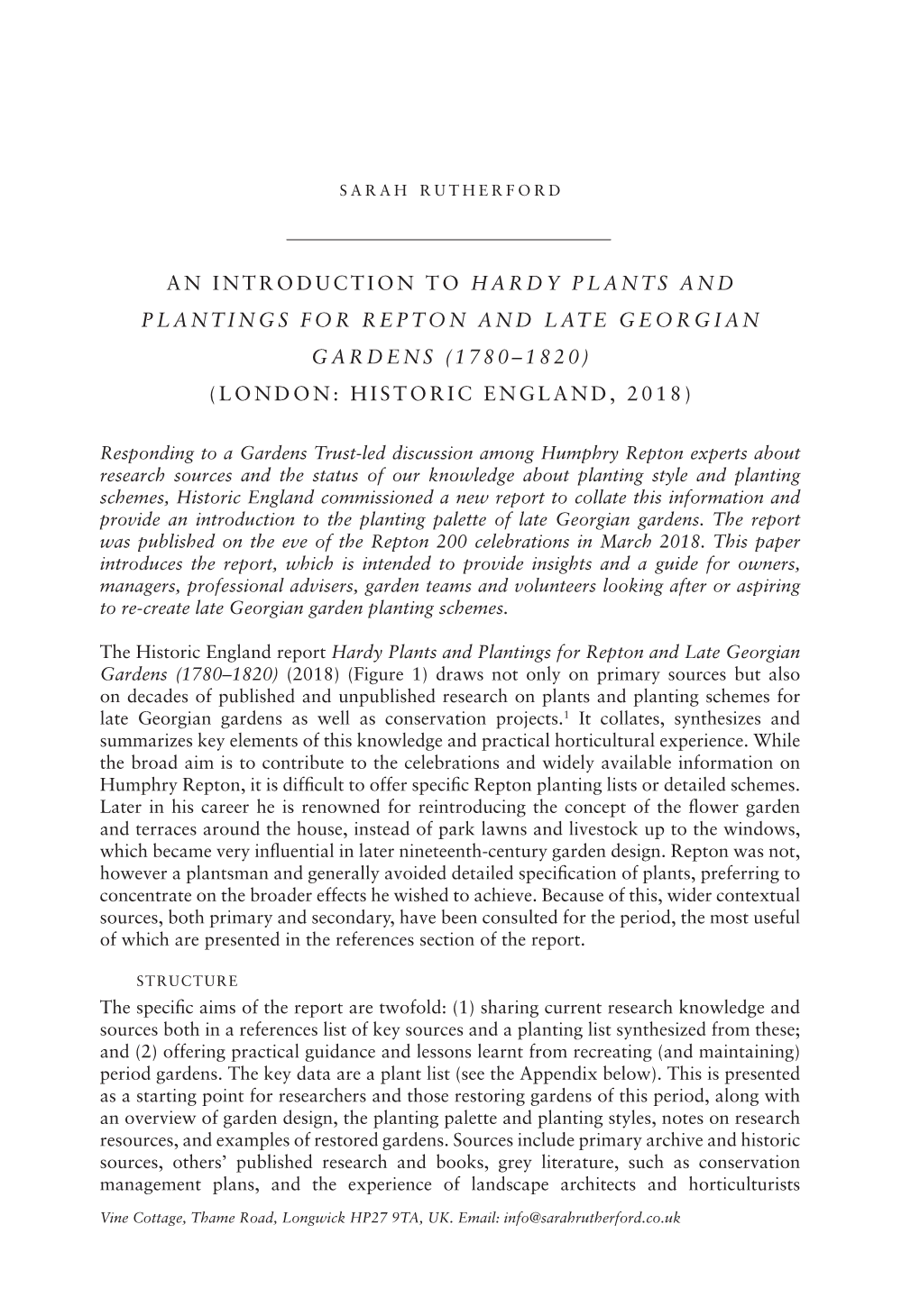 An Introduction to Hardy Plants and Plantings for Repton and LATE