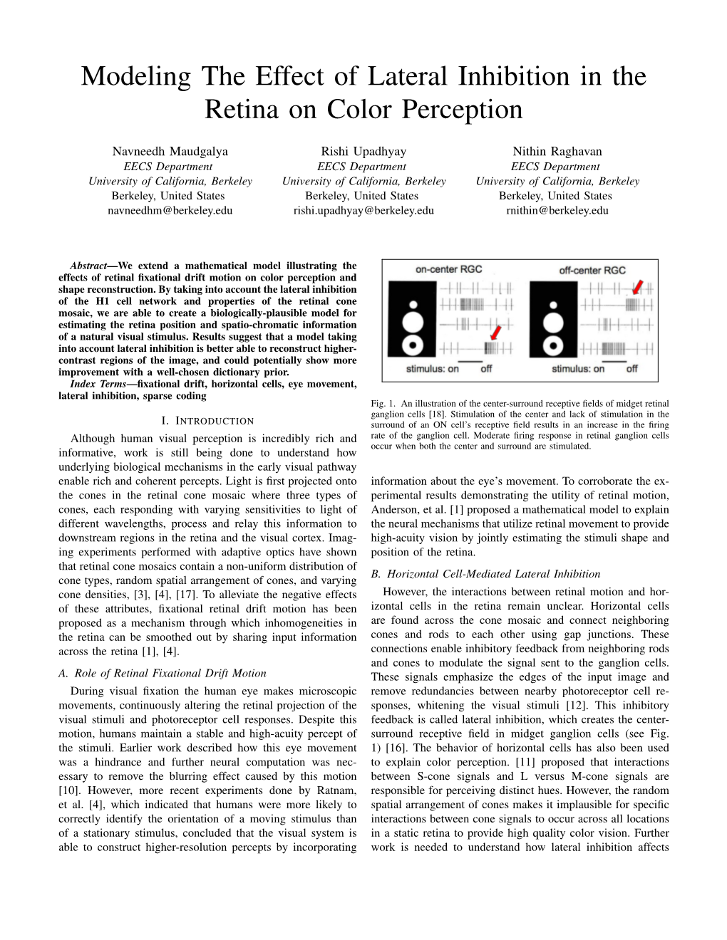 Modeling the Effect of Lateral Inhibition in the Retina on Color Perception