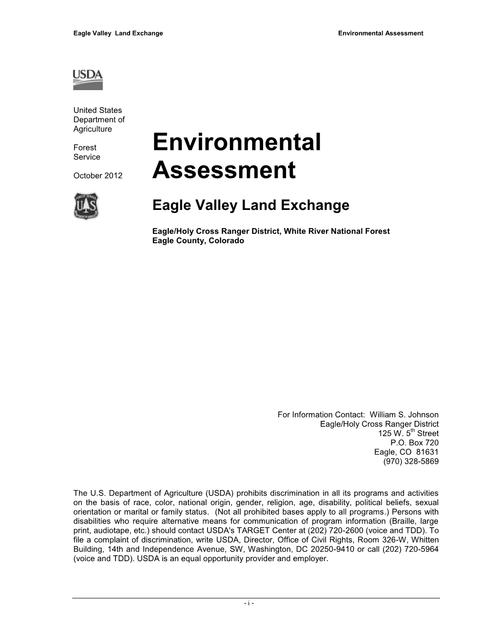 Environmental Assessment Eagle Valley Land Exchange