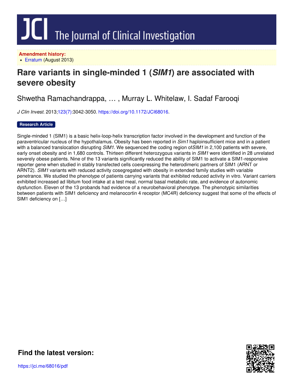 (SIM1) Are Associated with Severe Obesity