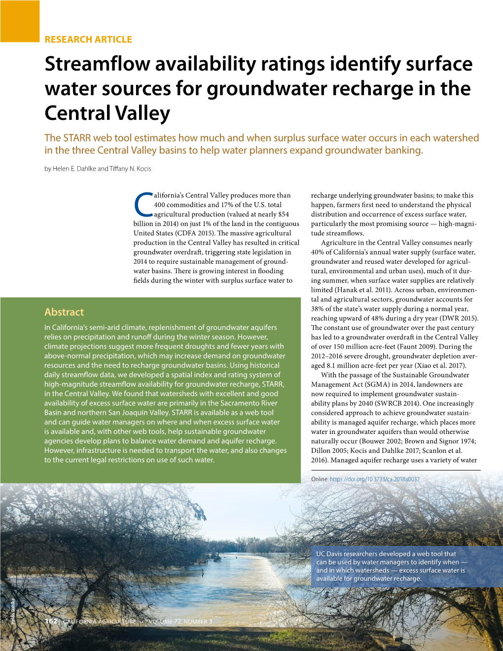 Streamflow Availability Ratings Identify Surface Water Sources for Groundwater Recharge in the Central Valley