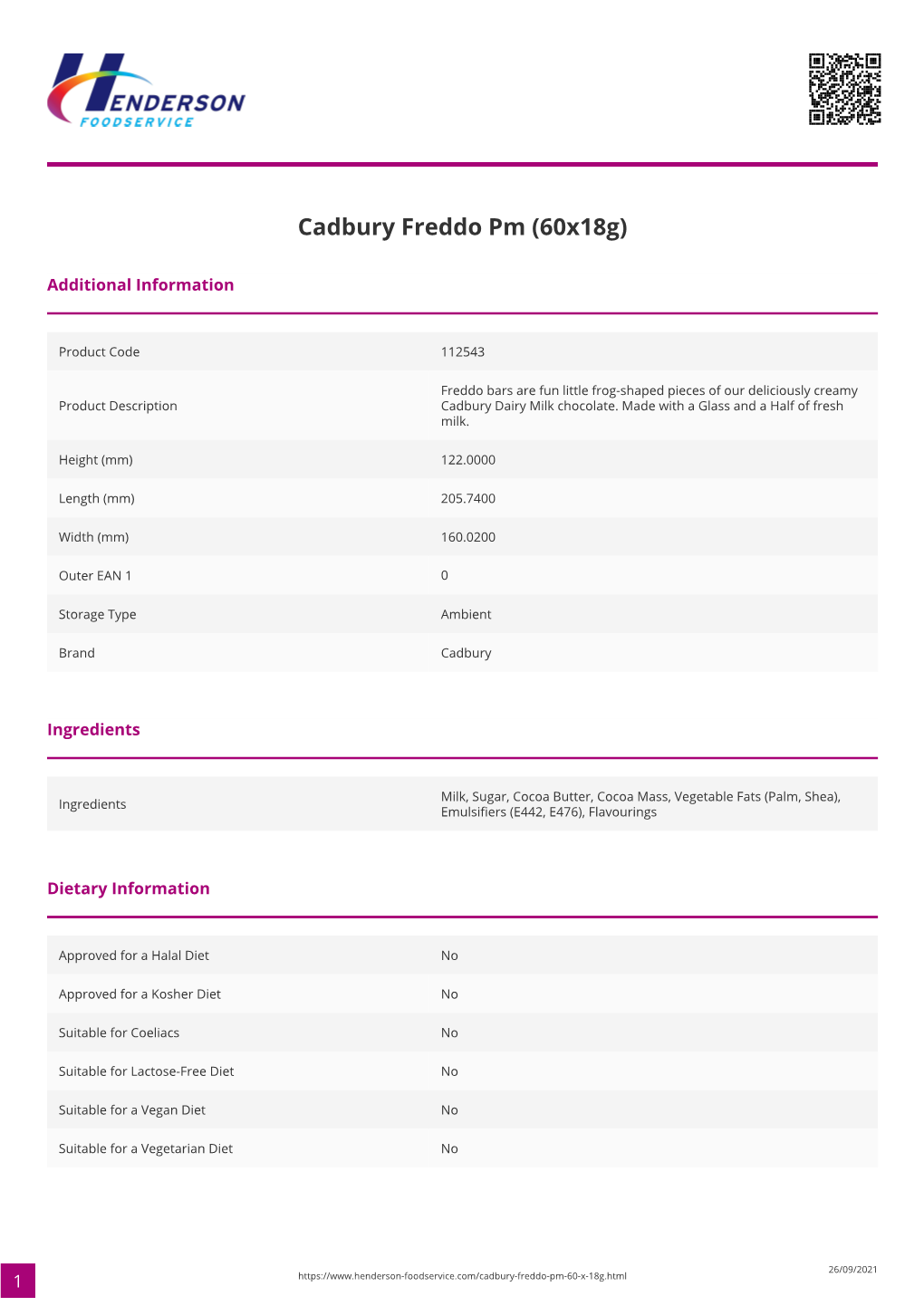 Cadbury Freddo Pm (60X18g)