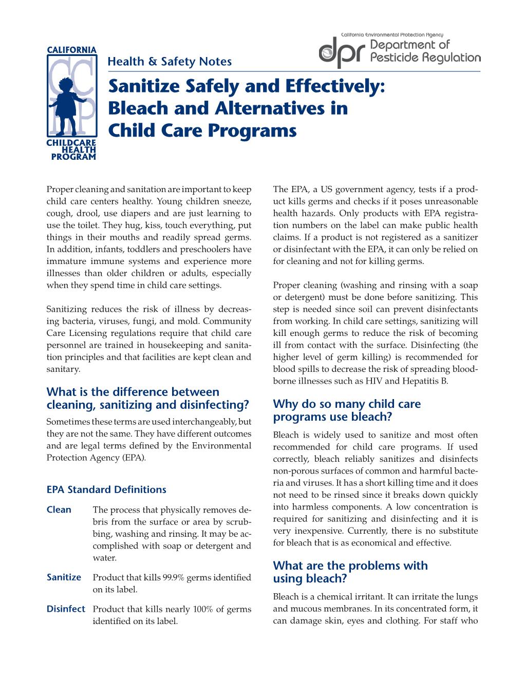 Sanitize Safely and Effectively: Bleach and Alternatives in Child Care Programs