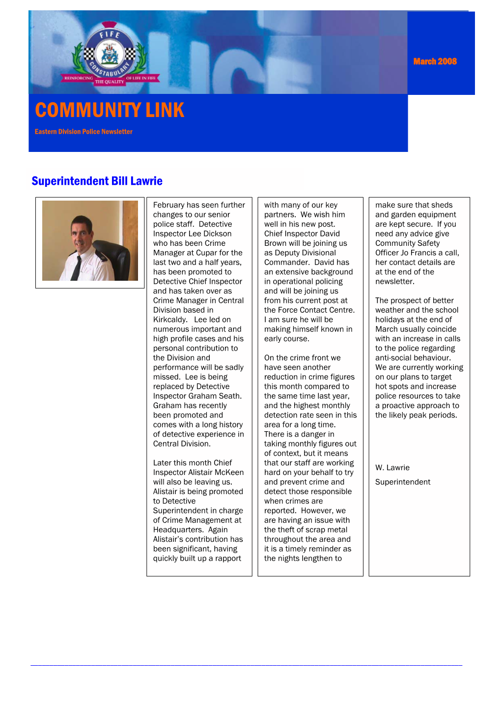 COMMUNITY LINK Eastern Division Police Newsletter