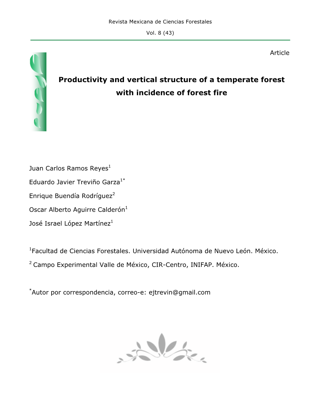 Productivity and Vertical Structure of a Temperate Forest with Incidence of Forest Fire