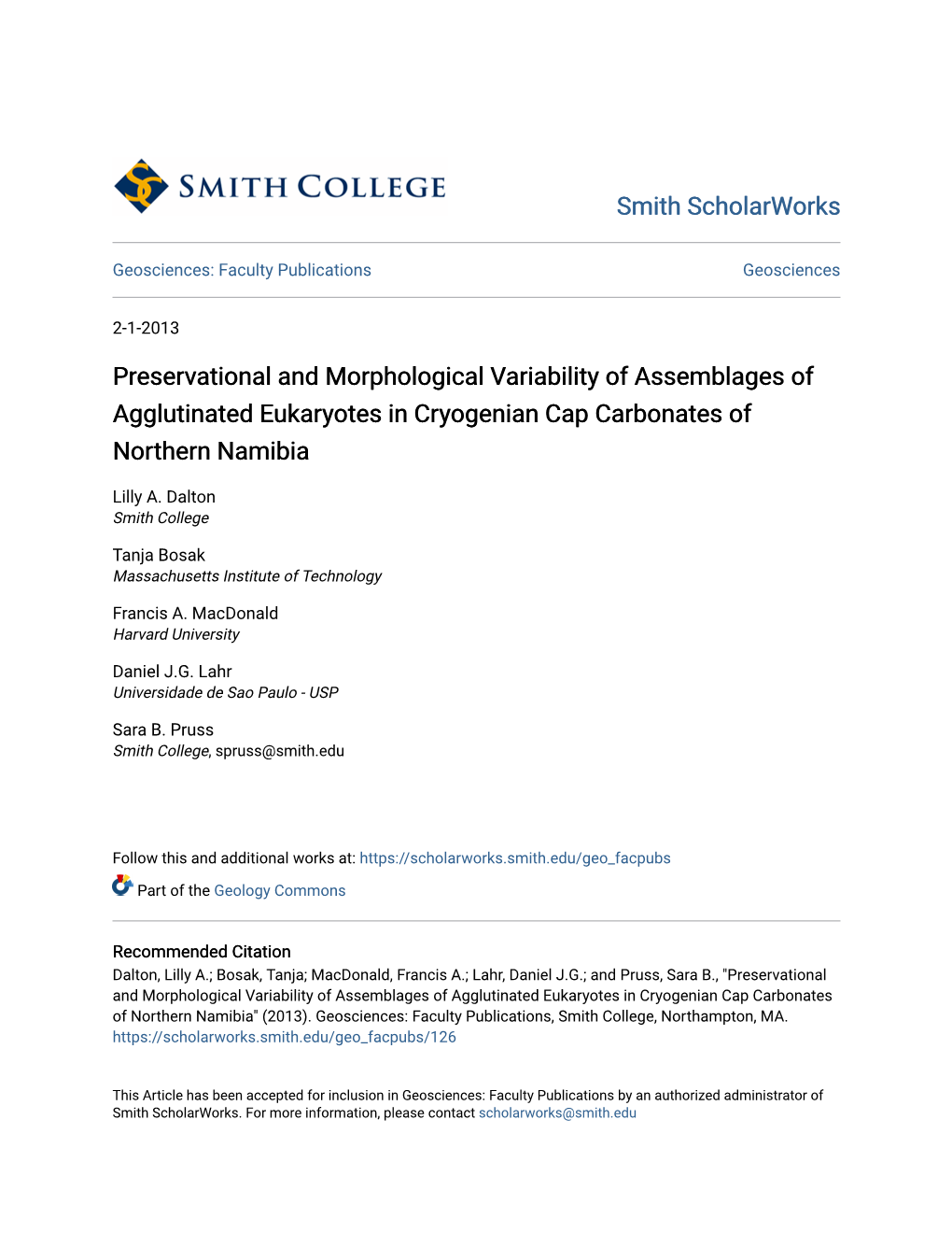 Preservational and Morphological Variability of Assemblages of Agglutinated Eukaryotes in Cryogenian Cap Carbonates of Northern Namibia