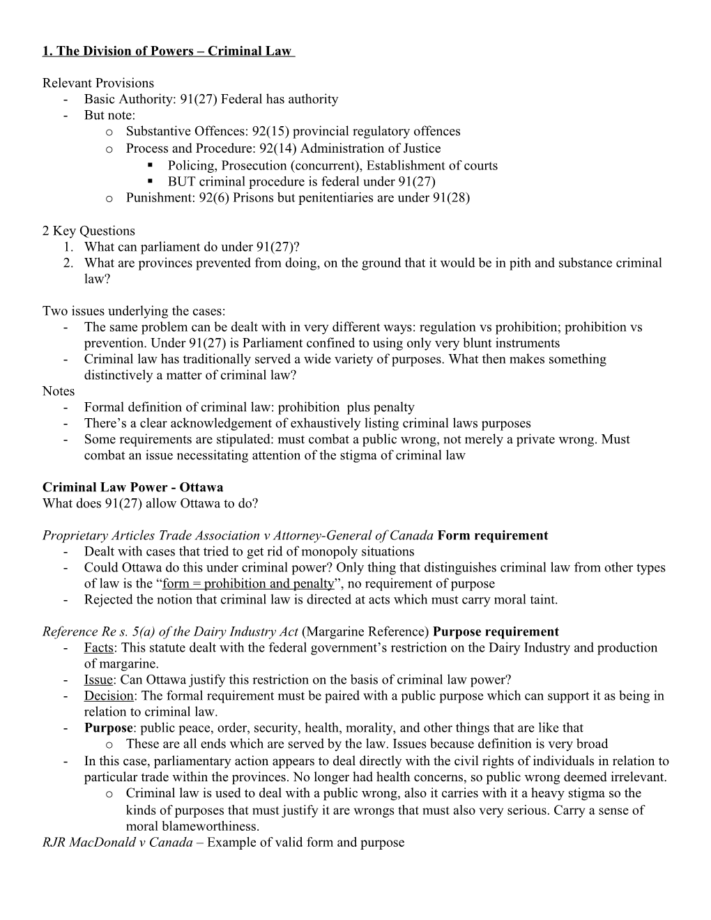 1. the Division of Powers Criminal Law