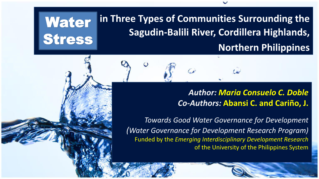 Baguio City Midstream – La Trinidad Downstream – Sablan STUDY SITES