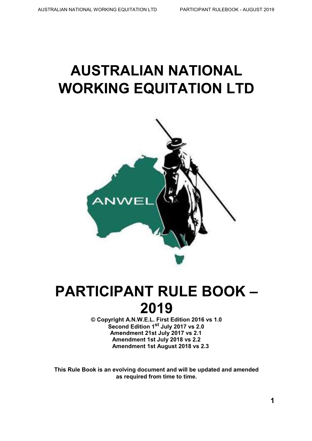 Australian National Working Equitation Ltd Participant Rulebook - August 2019