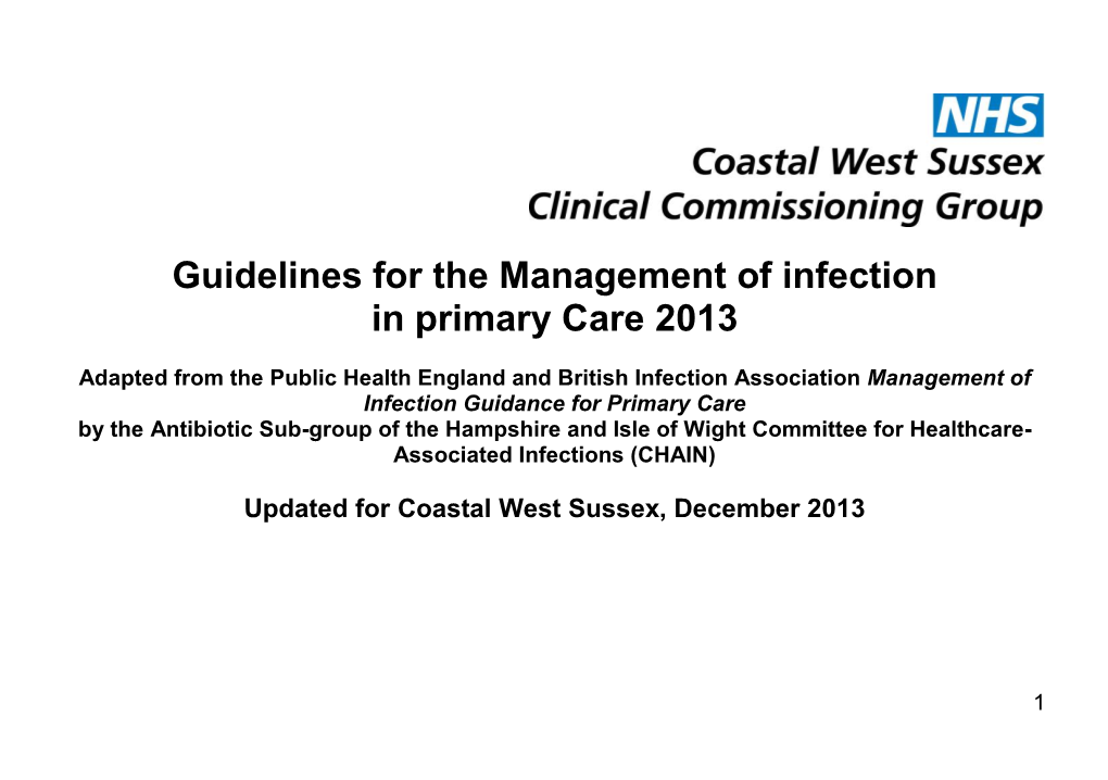 Guidelines for the Management of Infection in Primary Care 2013