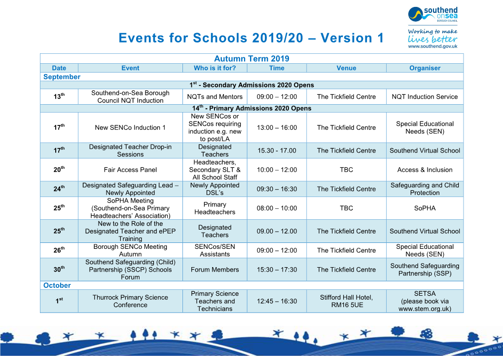 Events for Schools 2019/20 – Version 1