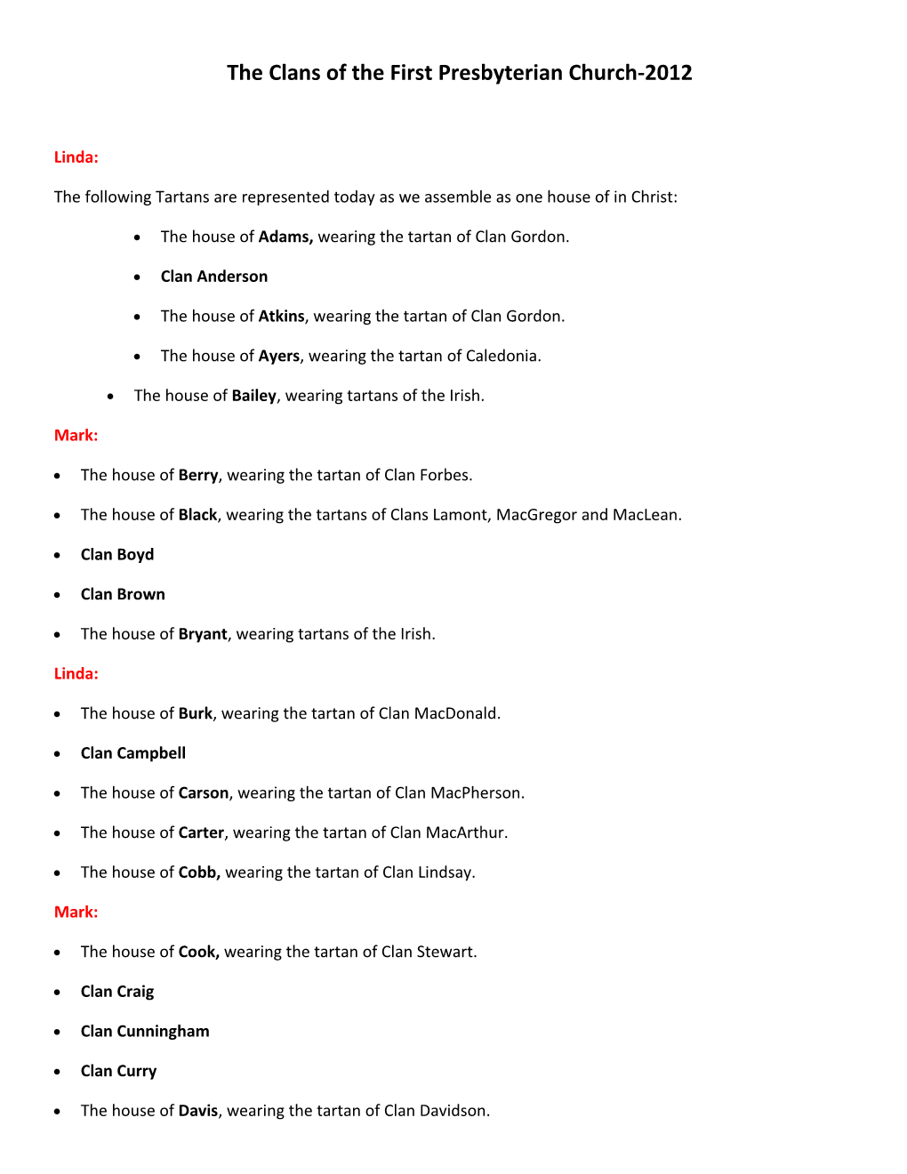 The Clans of the First Presbyterian Church-2012