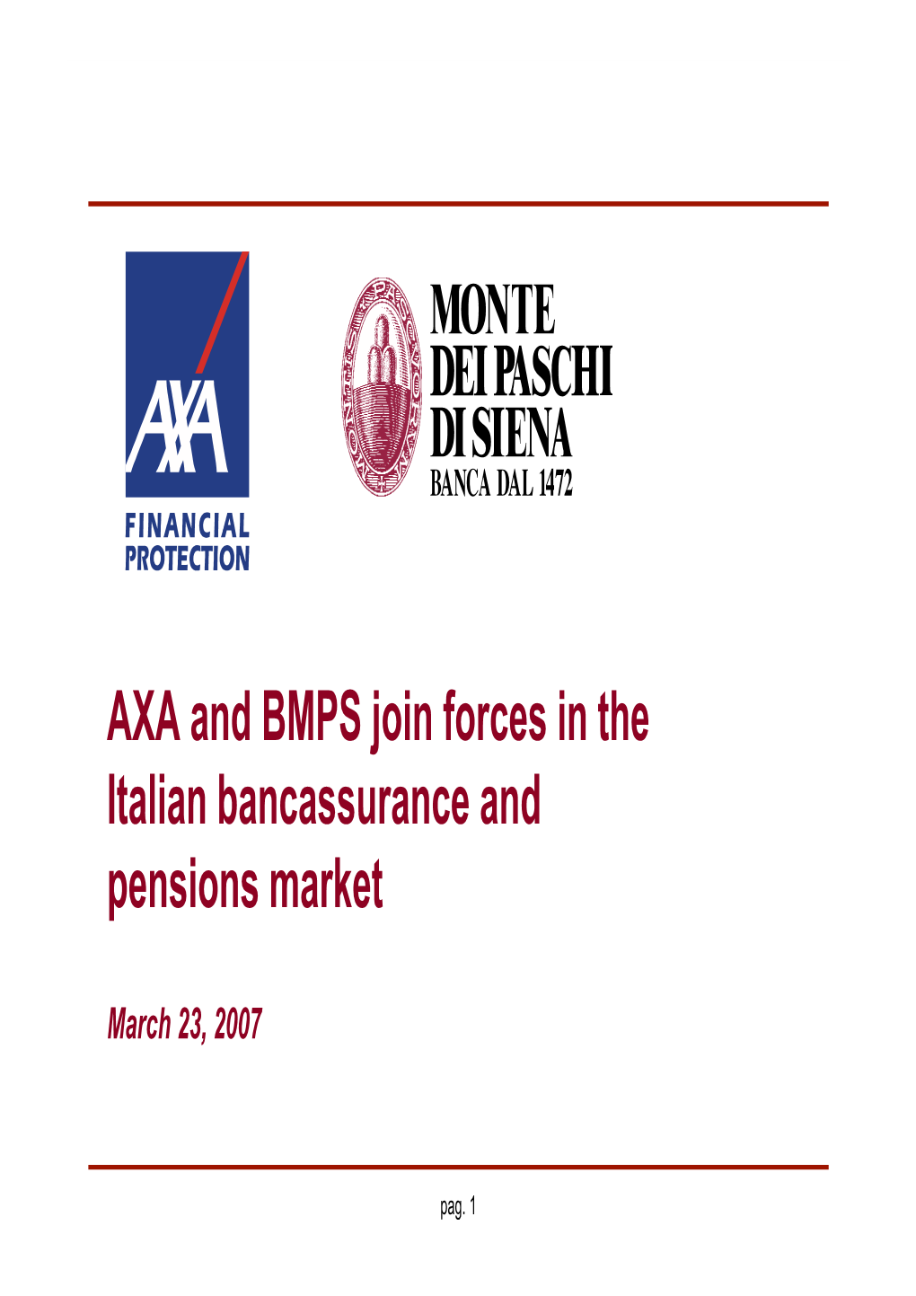 AXA and BMPS Join Forces in the Italian Bancassurance and Pensions Market