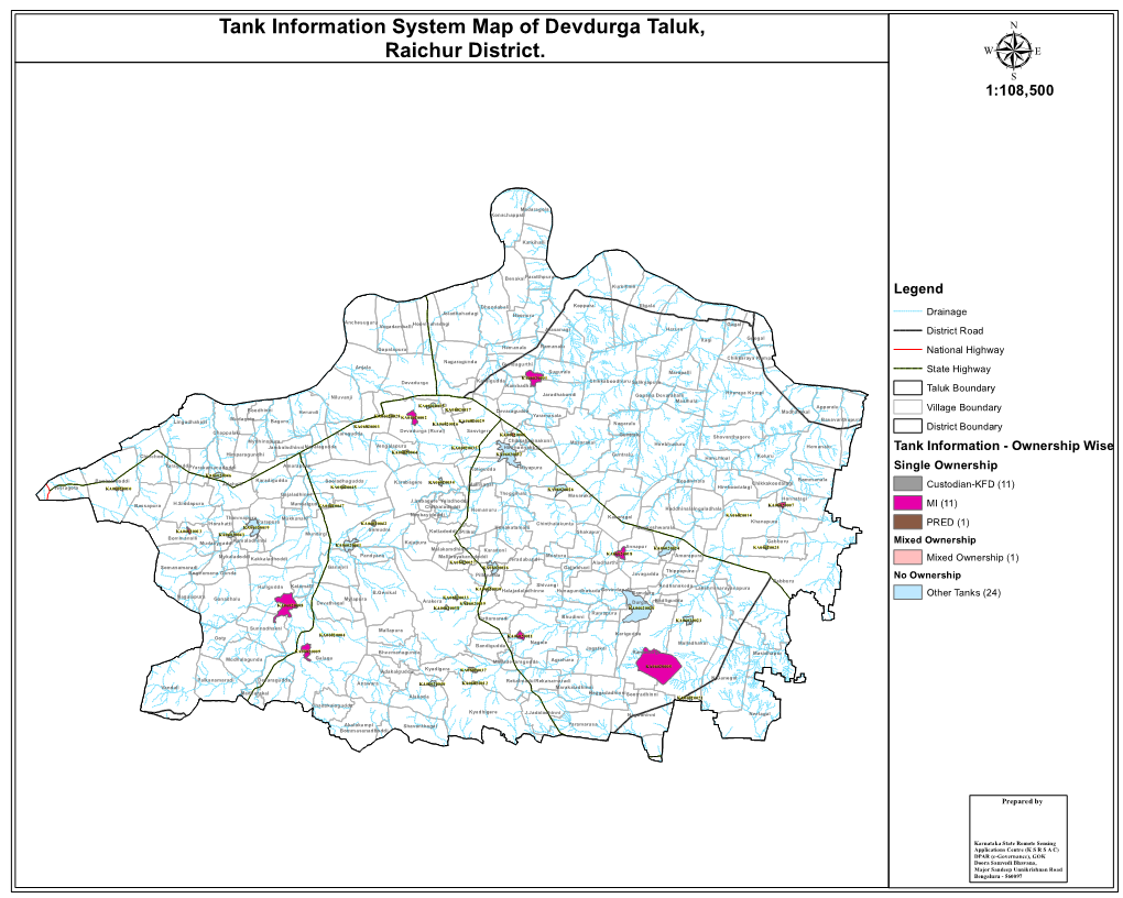 Tank Information System Map of Devdurga Taluk, Raichur District. Μ 1:108,500