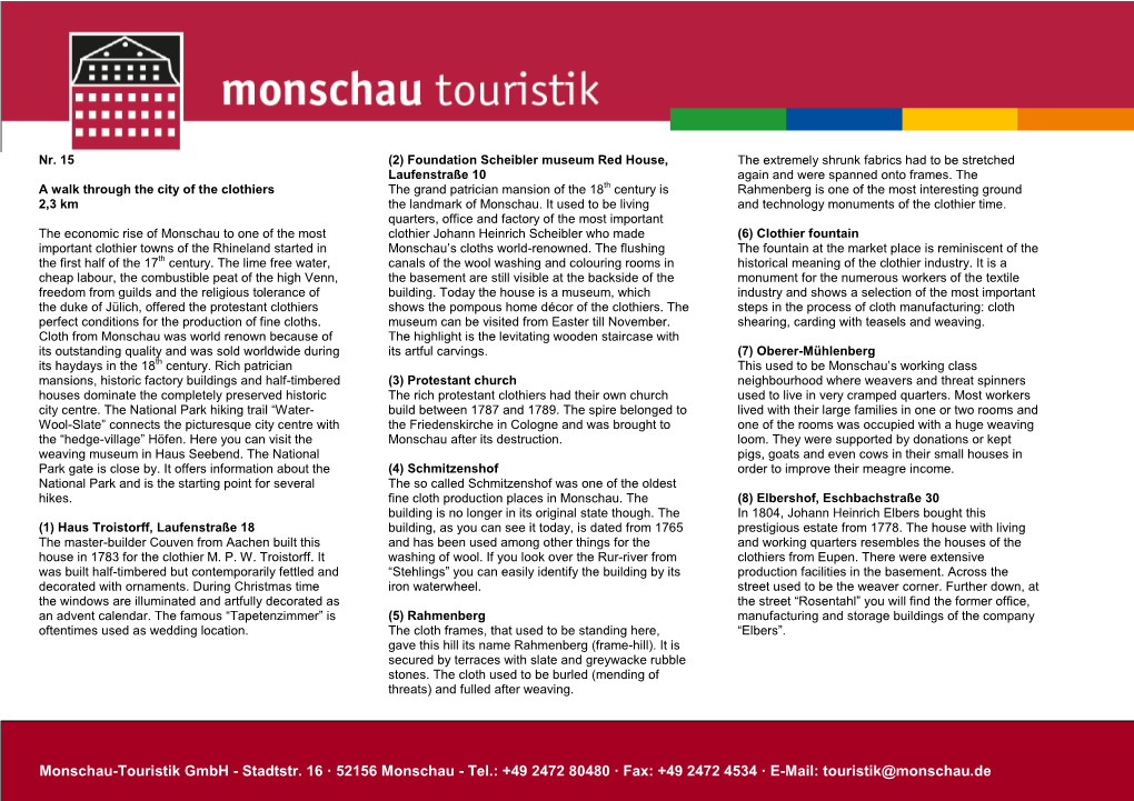 Fax: +49 2472 4534 · E-Mail: Touristik@Monschau.De