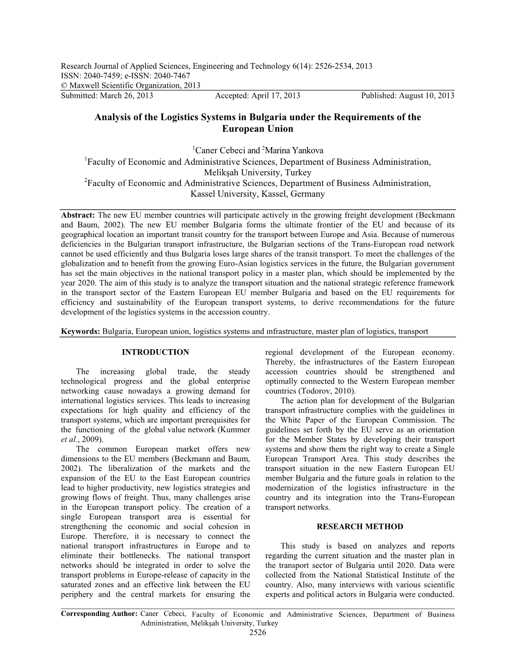 Analysis of the Logistics Systems in Bulgaria Under the Requirements of the European Union