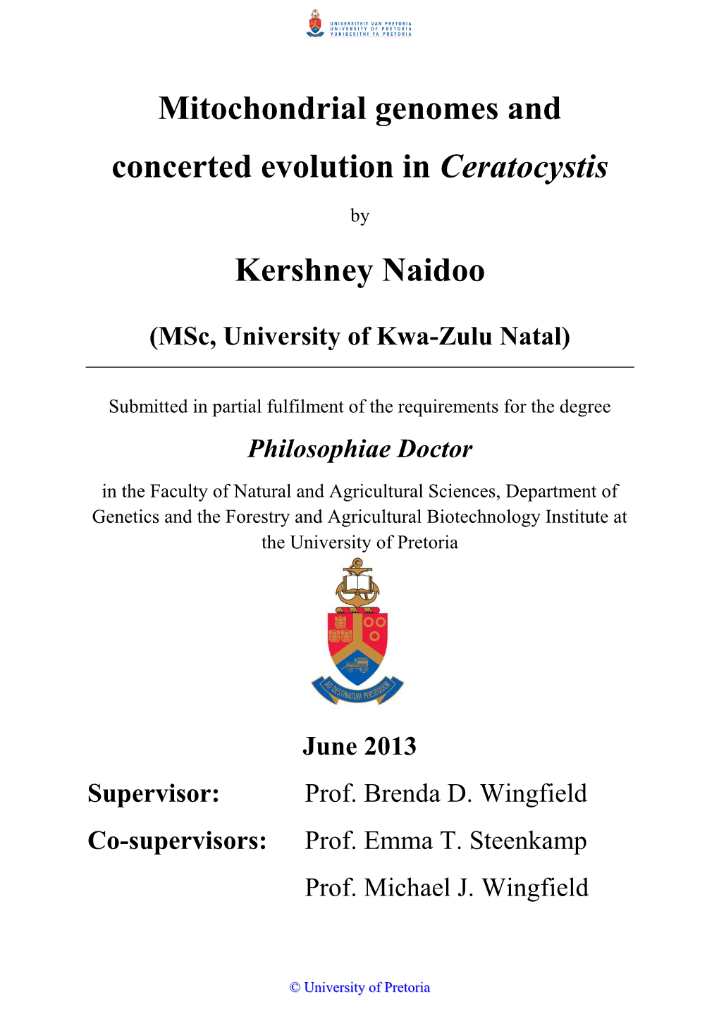 Mitochondrial Genomes and Concerted Evolution in Ceratocystis Kershney