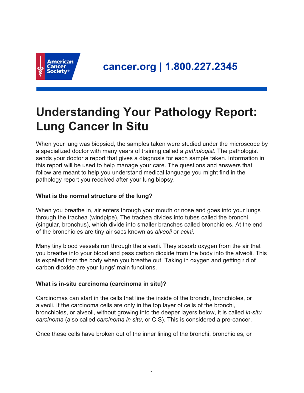 Lung Cancer in Situ