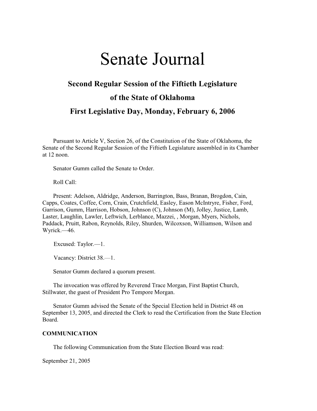 Senate Journal Feb 06, 2006