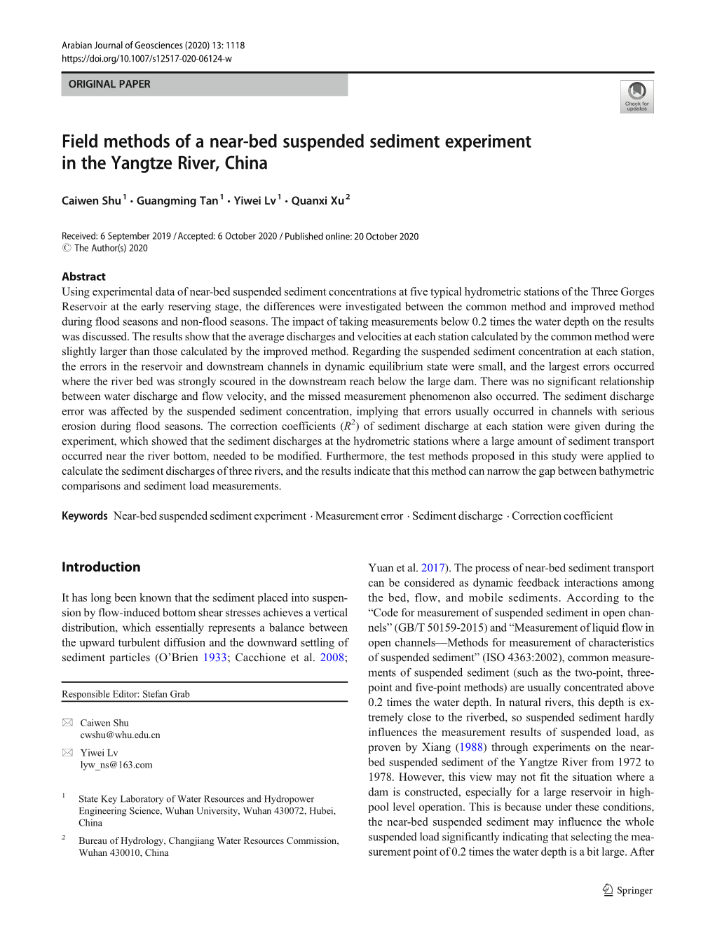 Field Methods of a Near-Bed Suspended Sediment Experiment in the Yangtze River, China