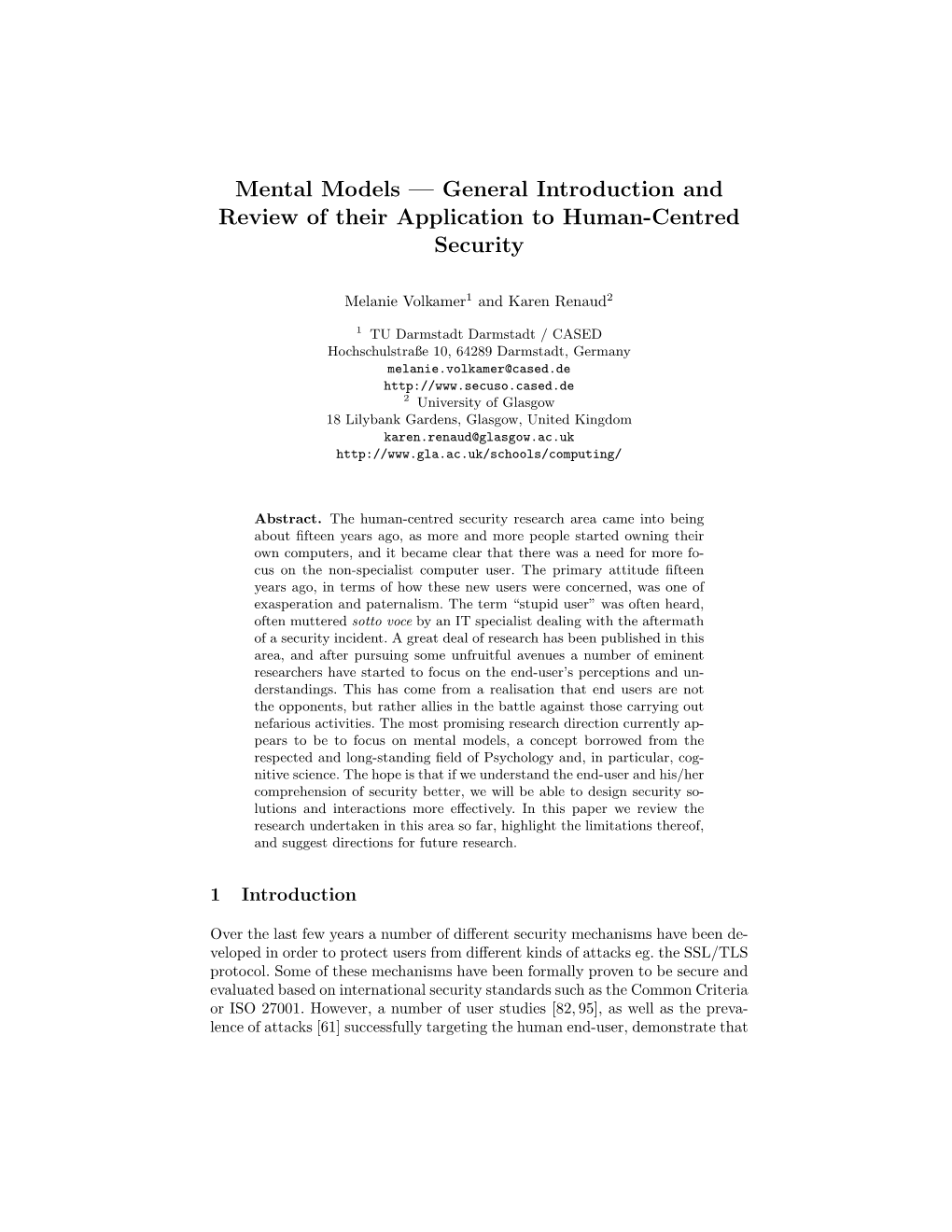 Mental Models — General Introduction and Review of Their Application to Human-Centred Security
