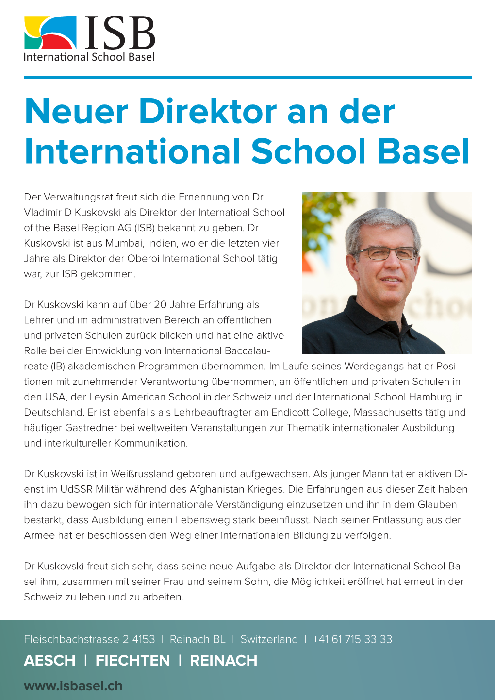 Neuer Direktor an Der International School Basel