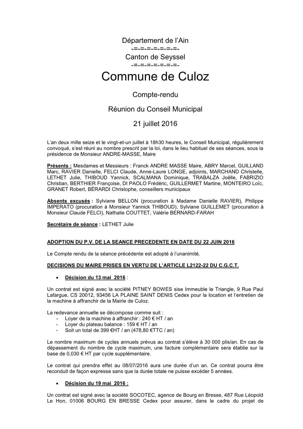 Commune De Culoz