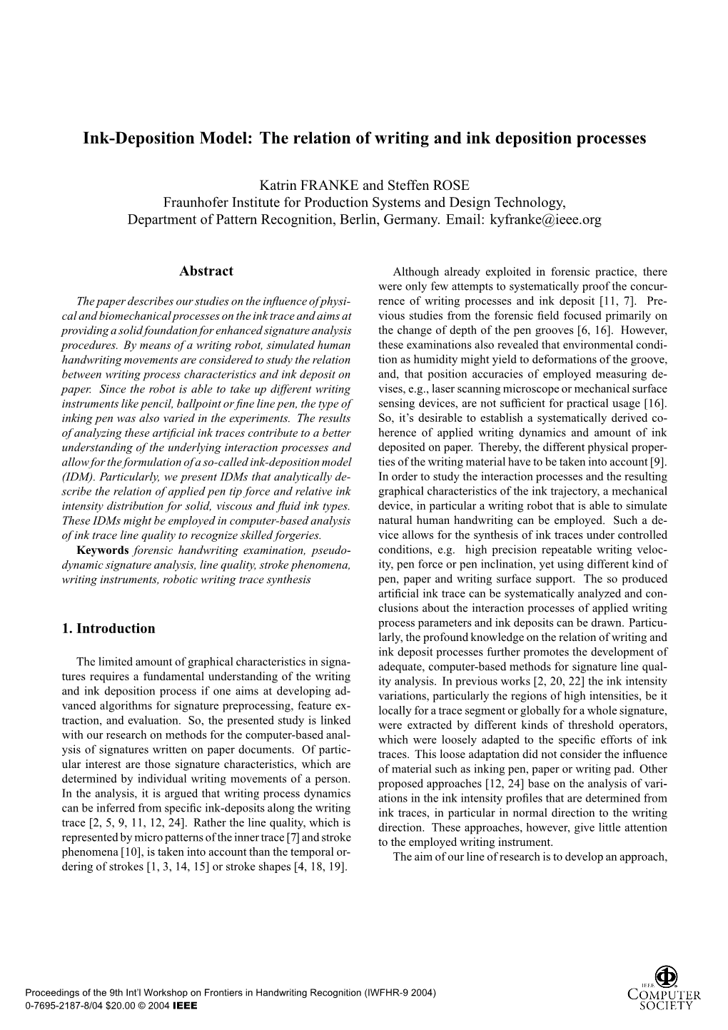 Inkdeposition Model: the Relation of Writing and Ink Deposition Processes