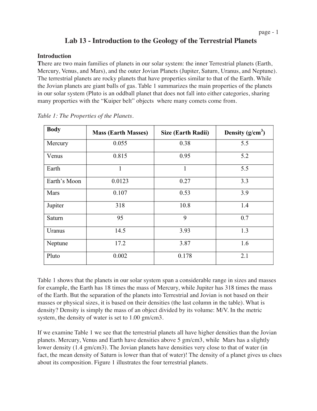 Lab 13 - Introduction to the Geology of the Terrestrial Planets