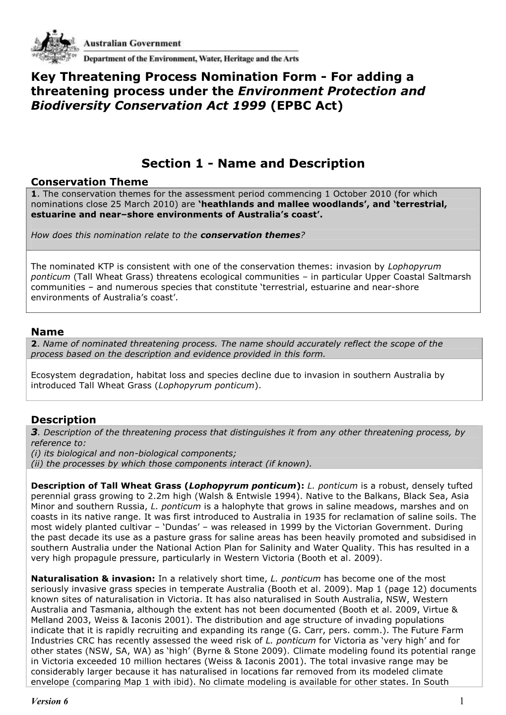 Threatened Species Nomination Form