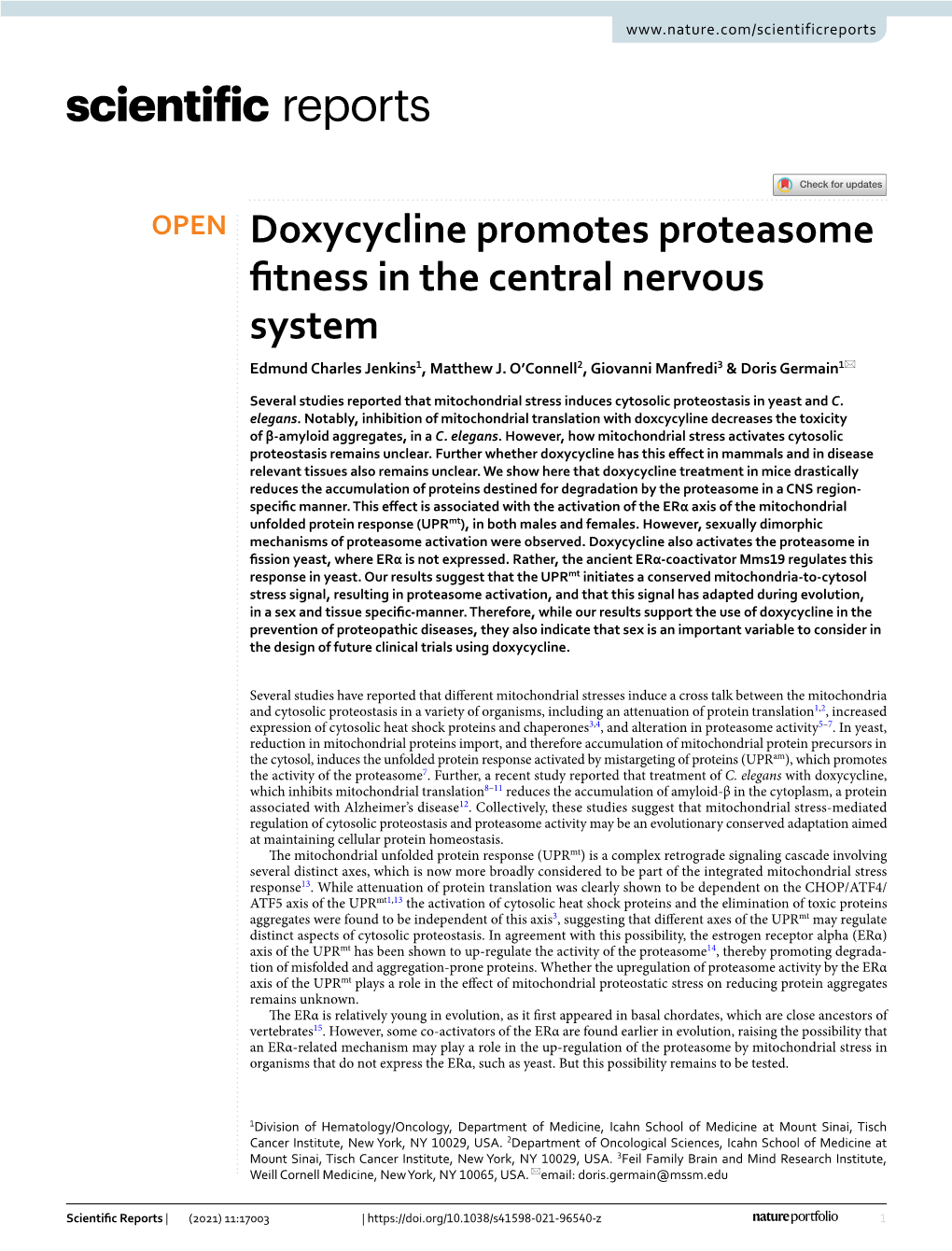 Doxycycline Promotes Proteasome Fitness in the Central Nervous System