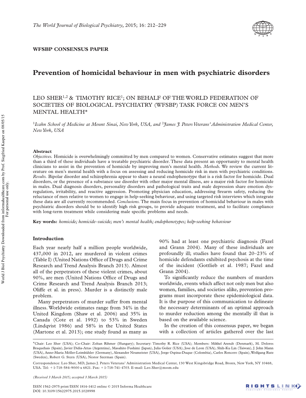 Prevention of Homicidal Behaviour in Men with Psychiatric Disorders