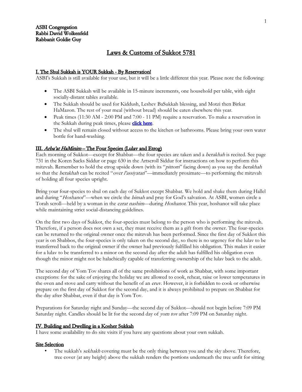 Laws & Customs of Sukkot 5781