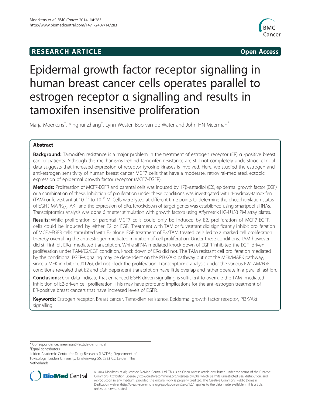 Epidermal Growth Factor Receptor Signalling in Human Breast Cancer