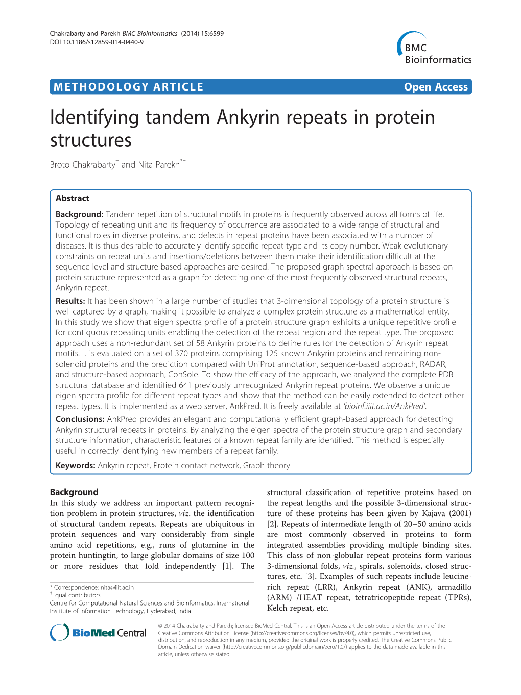 Identifying Tandem Ankyrin Repeats in Protein Structures Broto Chakrabarty† and Nita Parekh*†