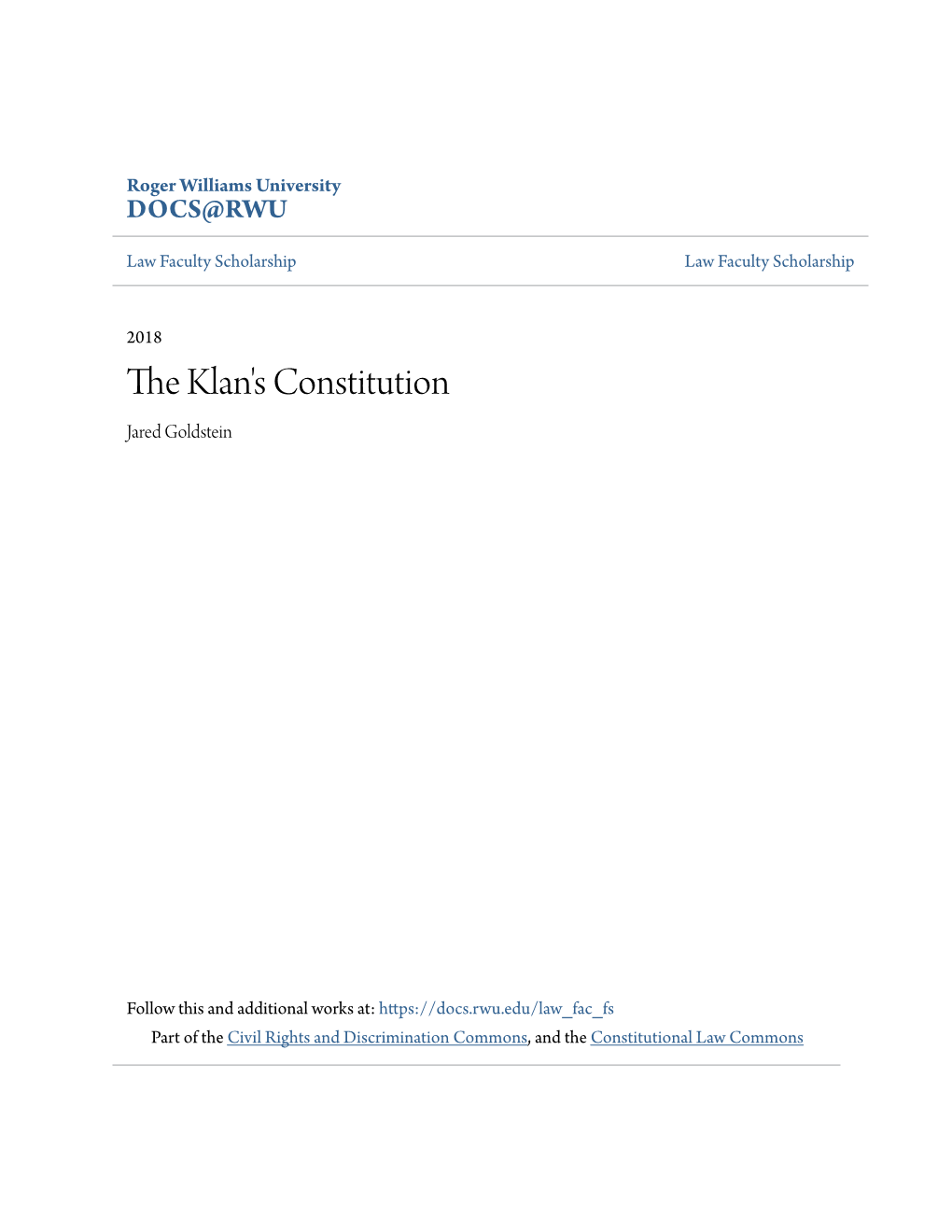 The Klan's Constitution Jared Goldstein