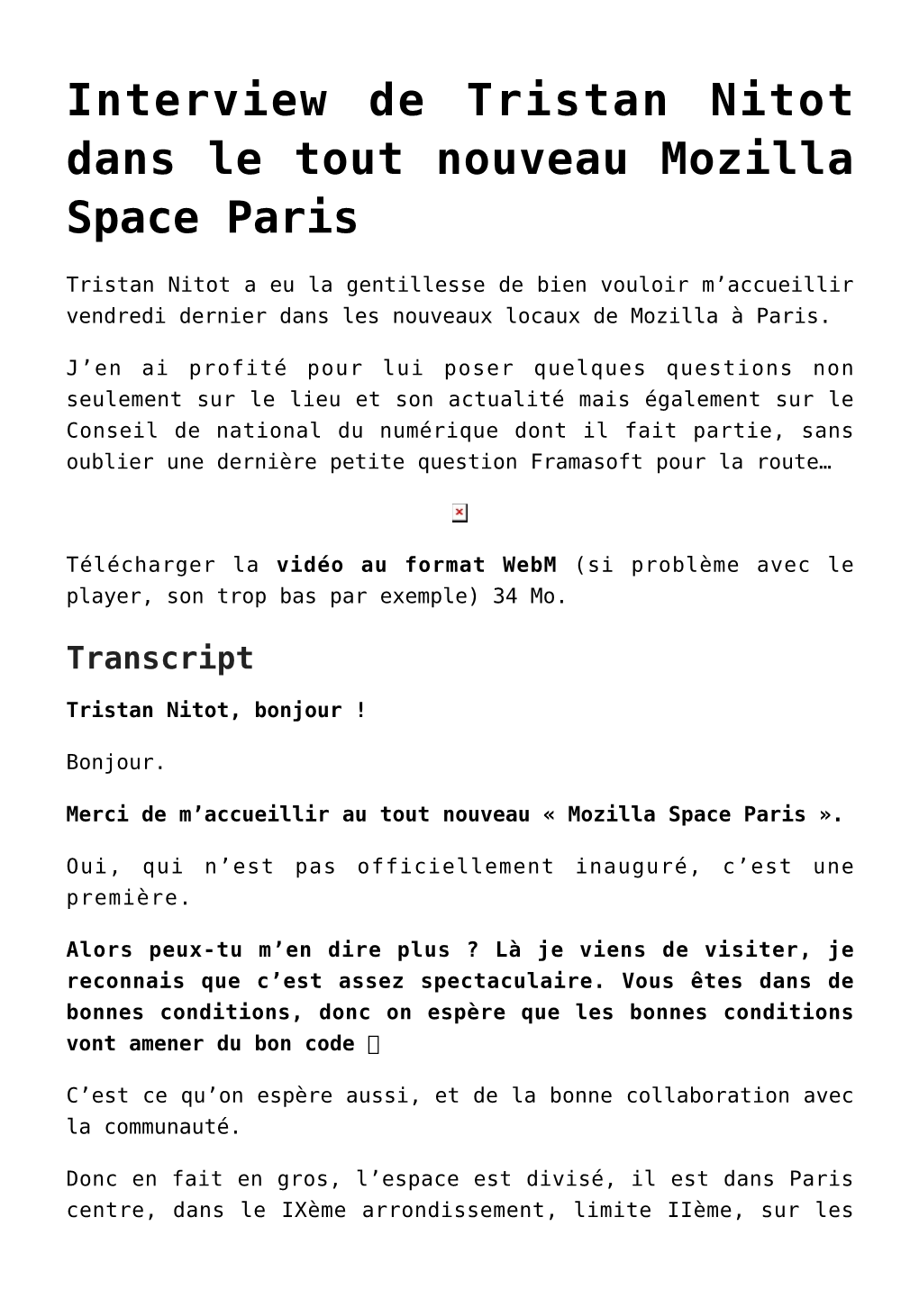 Interview De Tristan Nitot Dans Le Tout Nouveau Mozilla Space Paris,Safari