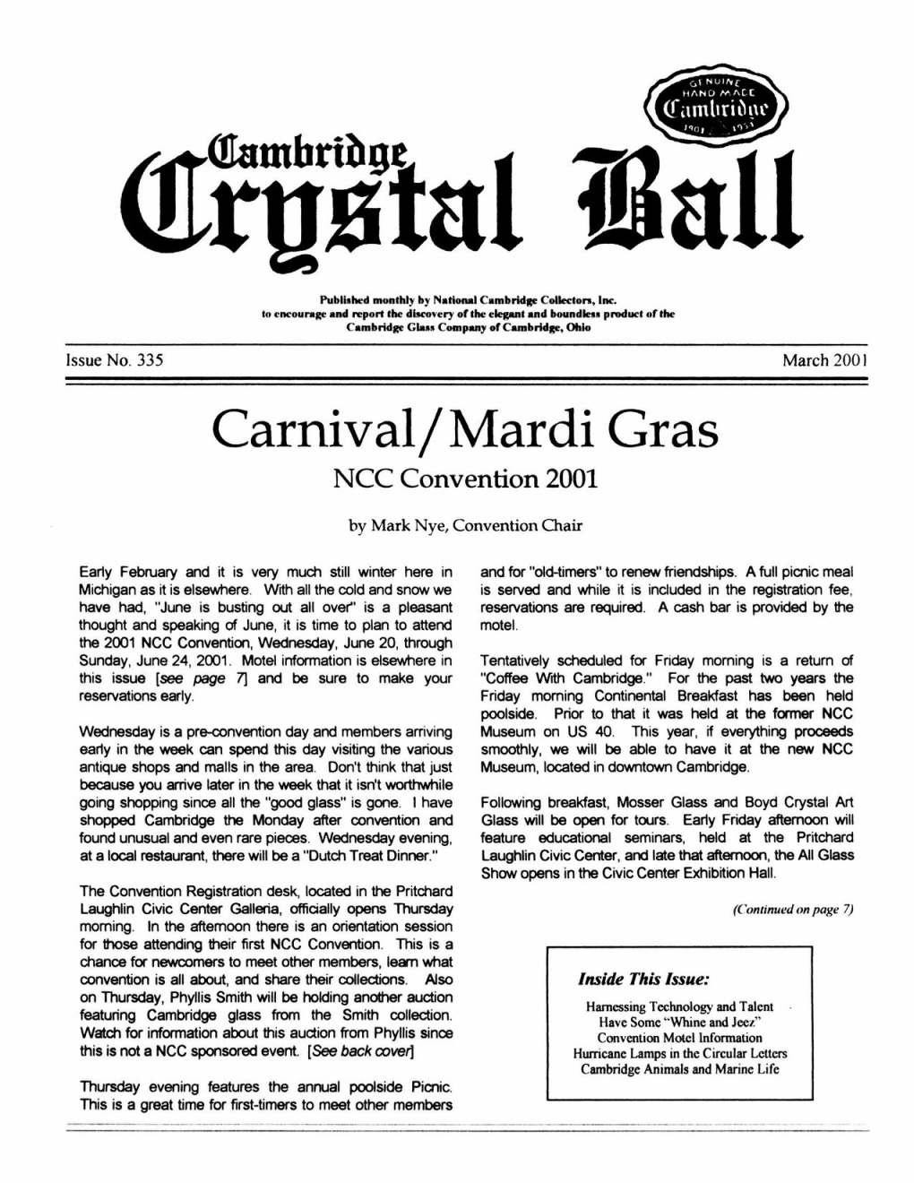 Crystal Ball Newsletter March 2001