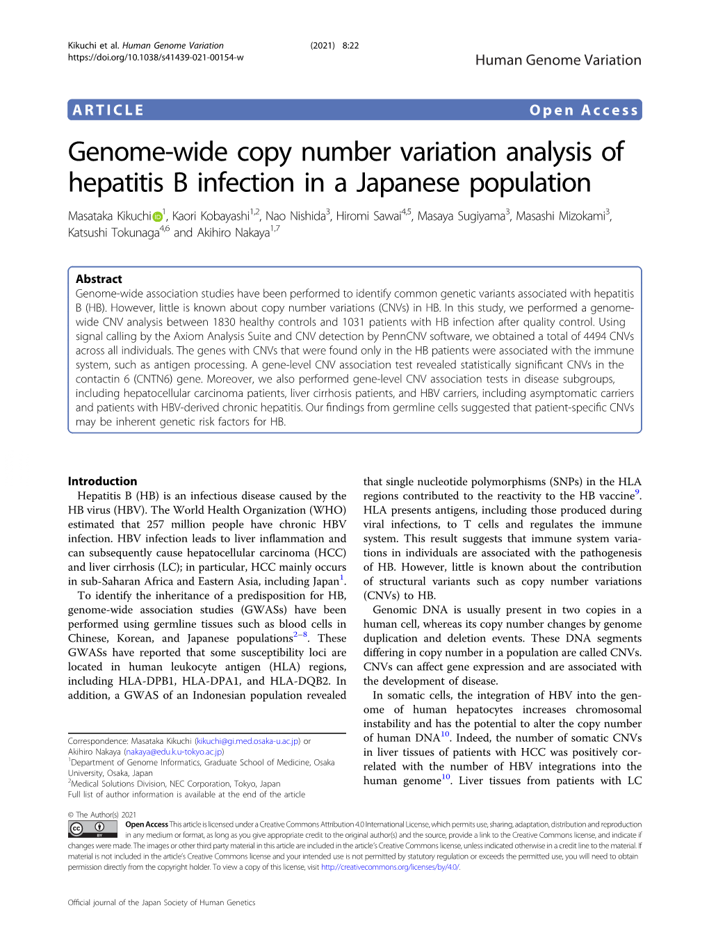 Genome-Wide Copy Number Variation Analysis of Hepatitis B